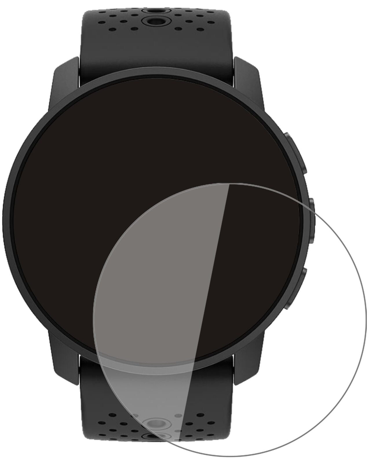 Suunto9 Peak mit aufgebrachter dipos Flex Schutzfolie, glasklare Darstellung ohne Einschränkungen