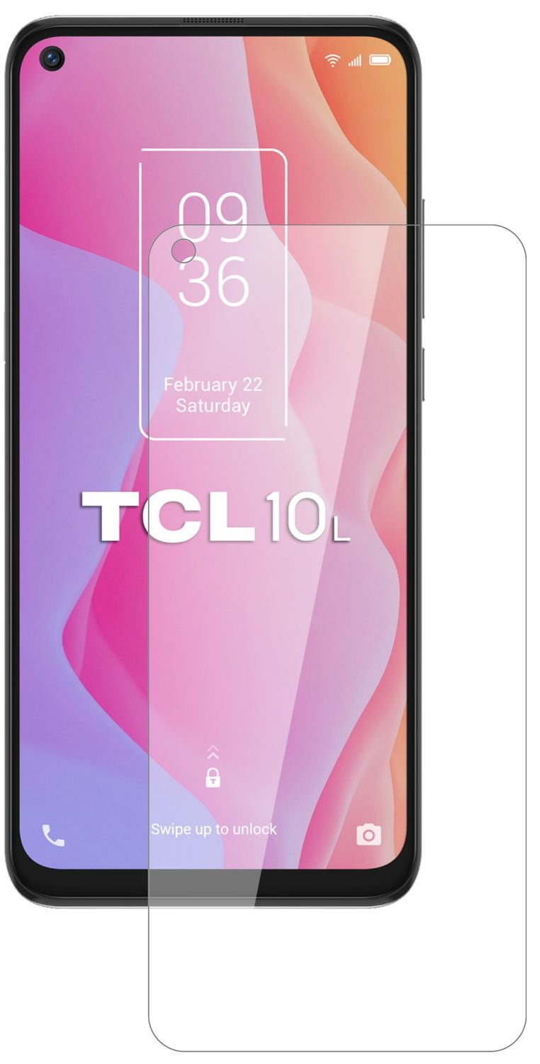 TCL10 5G mit aufgebrachter dipos Flex Schutzfolie, glasklare Darstellung ohne Einschränkungen