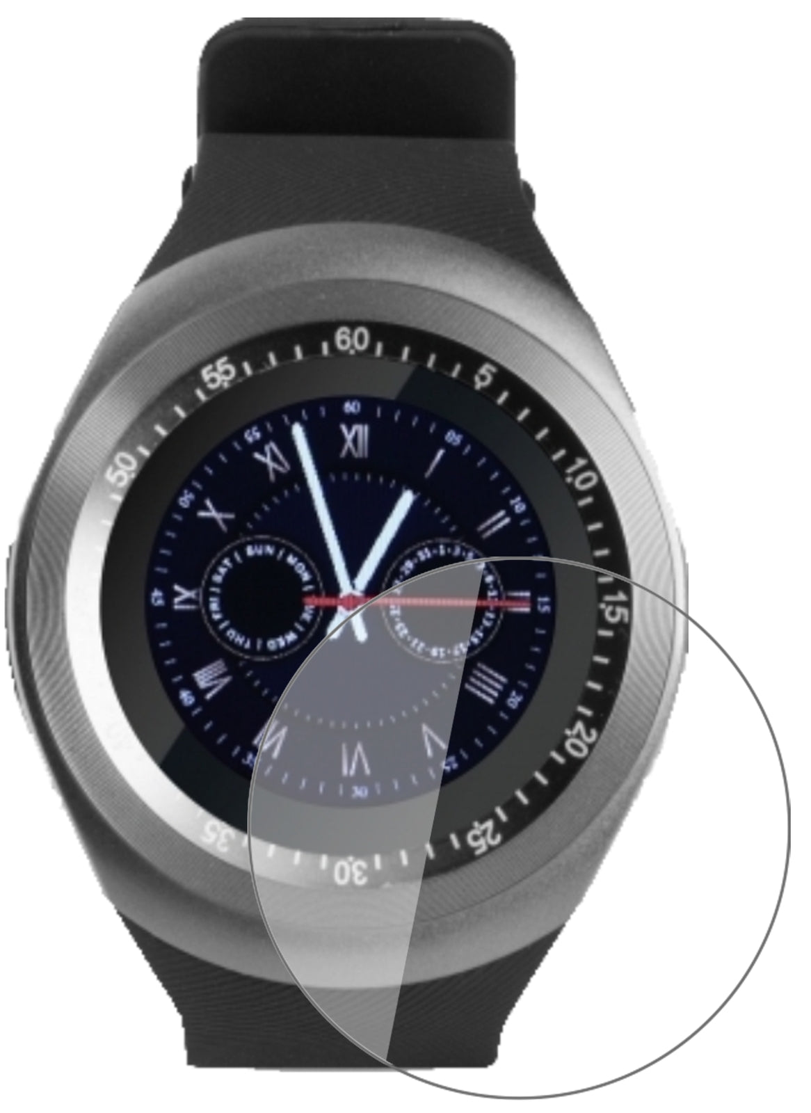 TrendGeekTG-SW1 Smartwatch mit aufgebrachter dipos Flex Schutzfolie, glasklare Darstellung ohne Einschränkungen