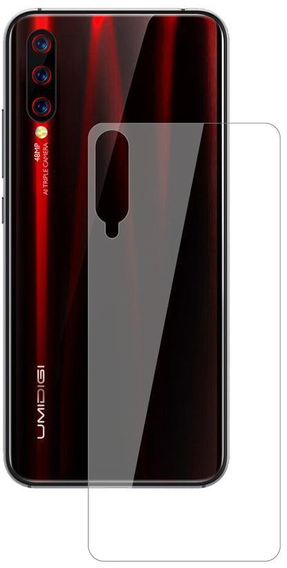 UmidigiX Rückseite mit aufgebrachter dipos Flex Schutzfolie, glasklare Darstellung ohne Einschränkungen