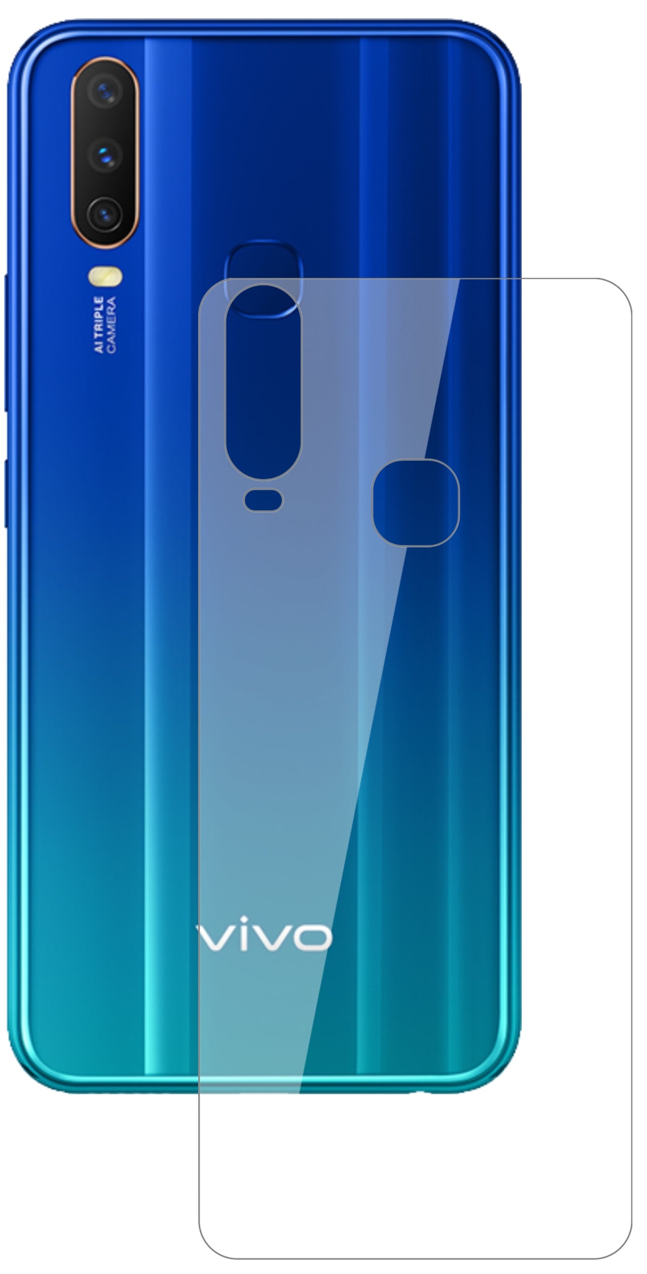 VivoY11 (2019) Rückseite mit aufgebrachter dipos Flex Schutzfolie, glasklare Darstellung ohne Einschränkungen