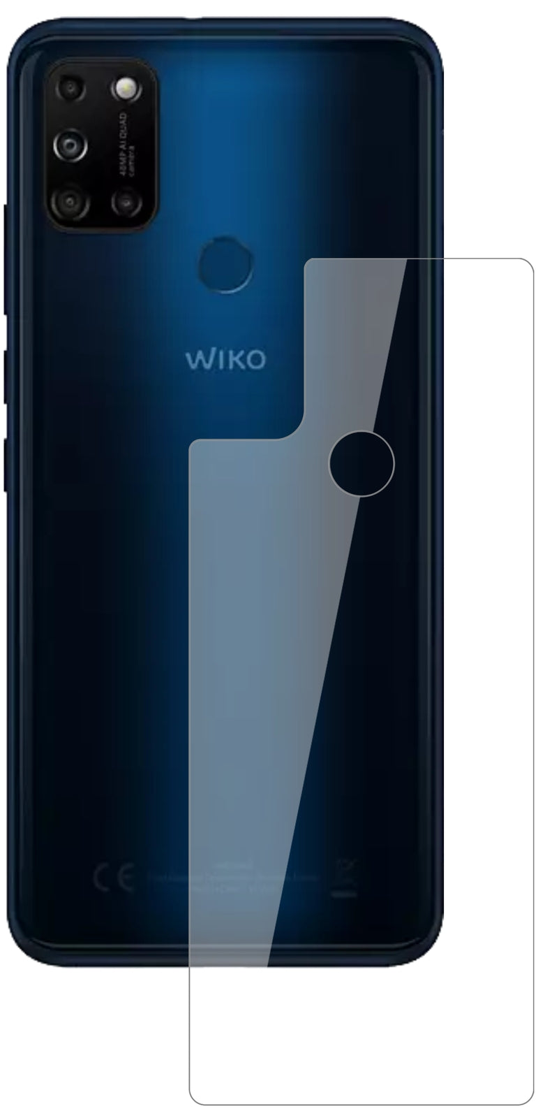 WikoView5 Plus Rückseite mit aufgebrachter dipos Flex Schutzfolie, glasklare Darstellung ohne Einschränkungen