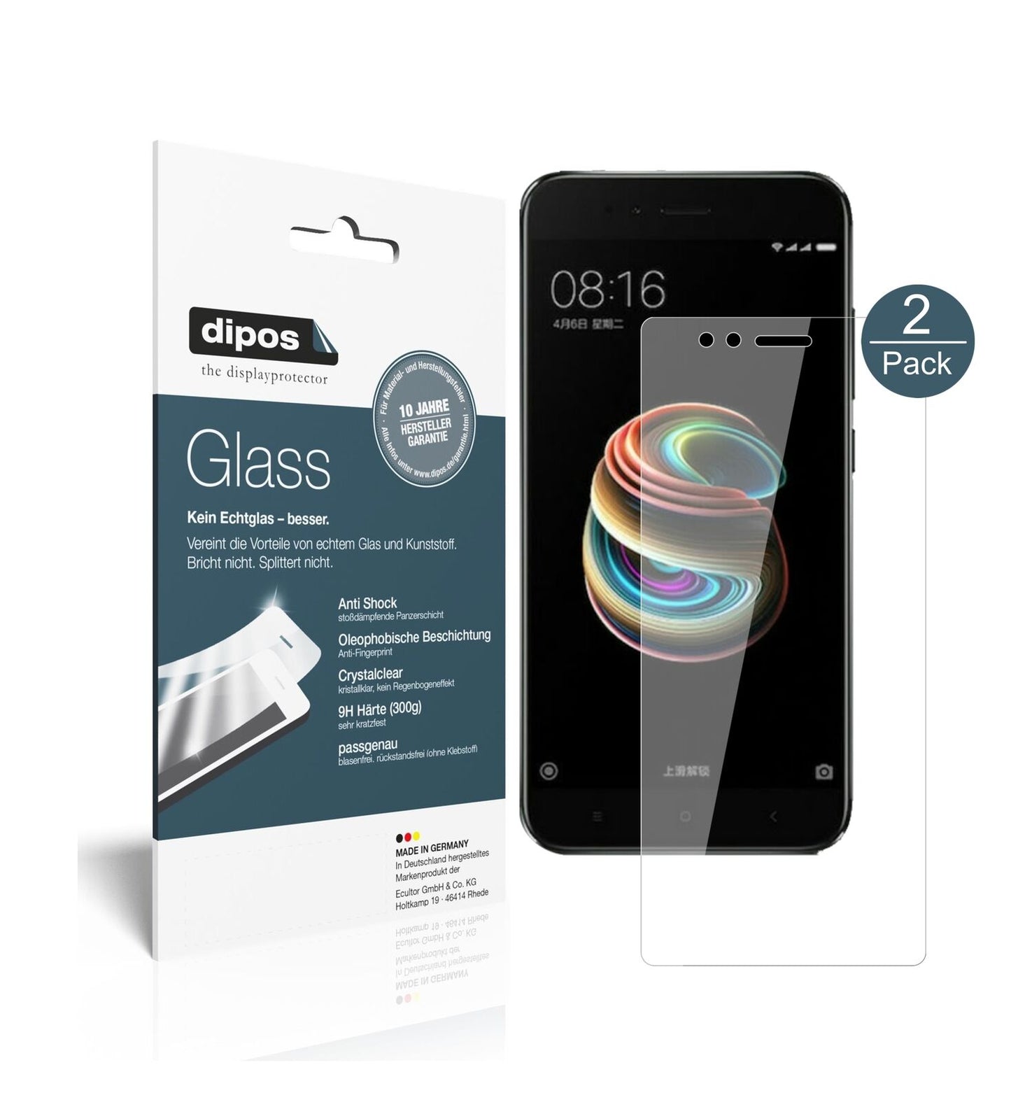 XiaomiMi 5X mit aufgebrachter dipos Flex Schutzfolie, glasklare Darstellung ohne Einschränkungen