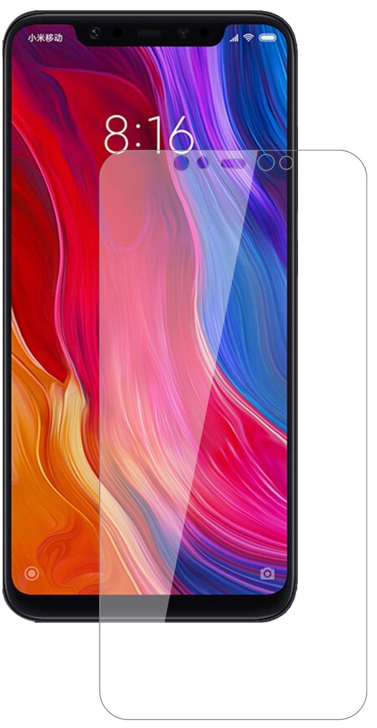 XiaomiMi 8 mit aufgebrachter dipos Flex Schutzfolie, glasklare Darstellung ohne Einschränkungen