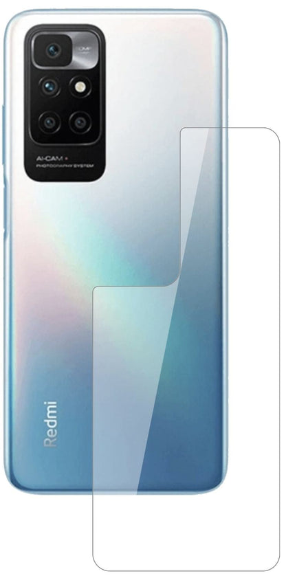 XiaomiRedmi 10 Rückseite mit aufgebrachter dipos Flex Schutzfolie, glasklare Darstellung ohne Einschränkungen