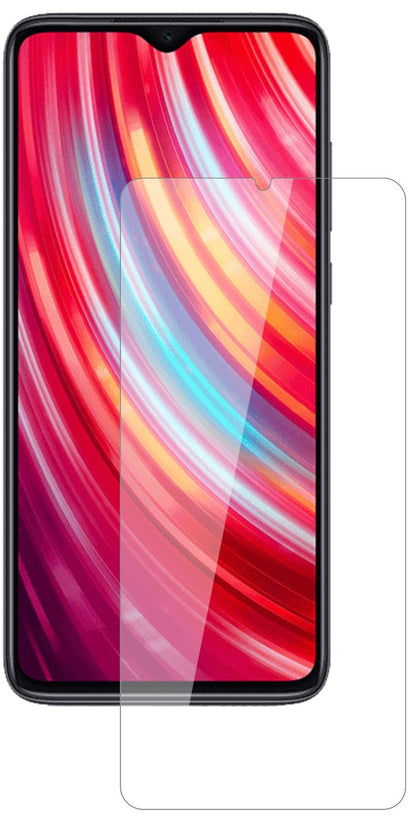 XiaomiRedmi Note 8 Pro mit aufgebrachter dipos Flex Schutzfolie, glasklare Darstellung ohne Einschränkungen