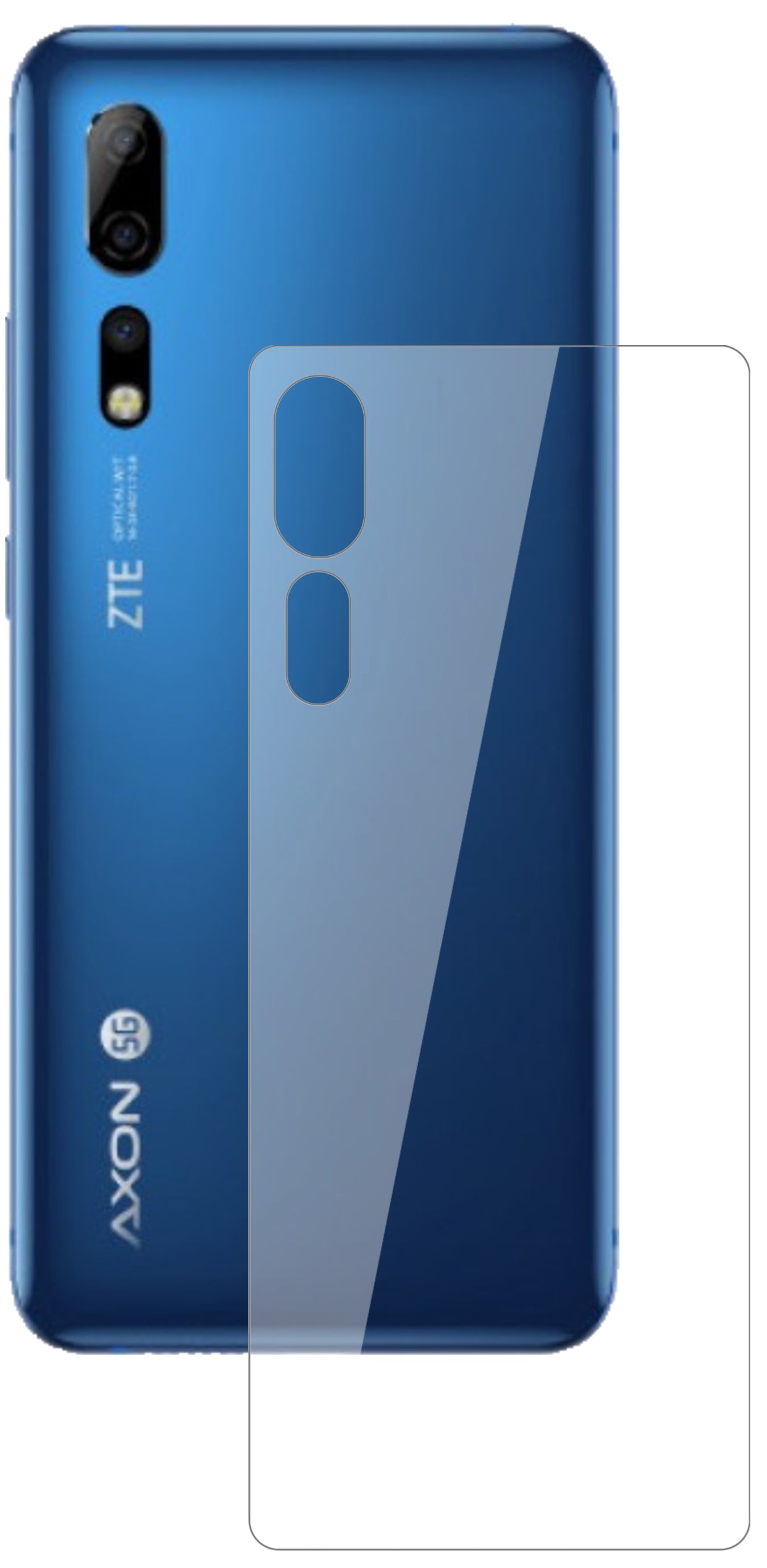 ZTEAxon 10s Pro Rückseite mit aufgebrachter dipos Flex Schutzfolie, glasklare Darstellung ohne Einschränkungen