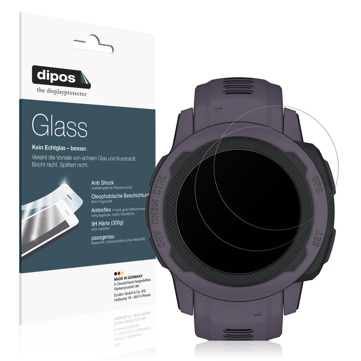 2x Screen Protector for Garmin Instinct 2S (40mm) matte Flexible Glass 9H dipos
