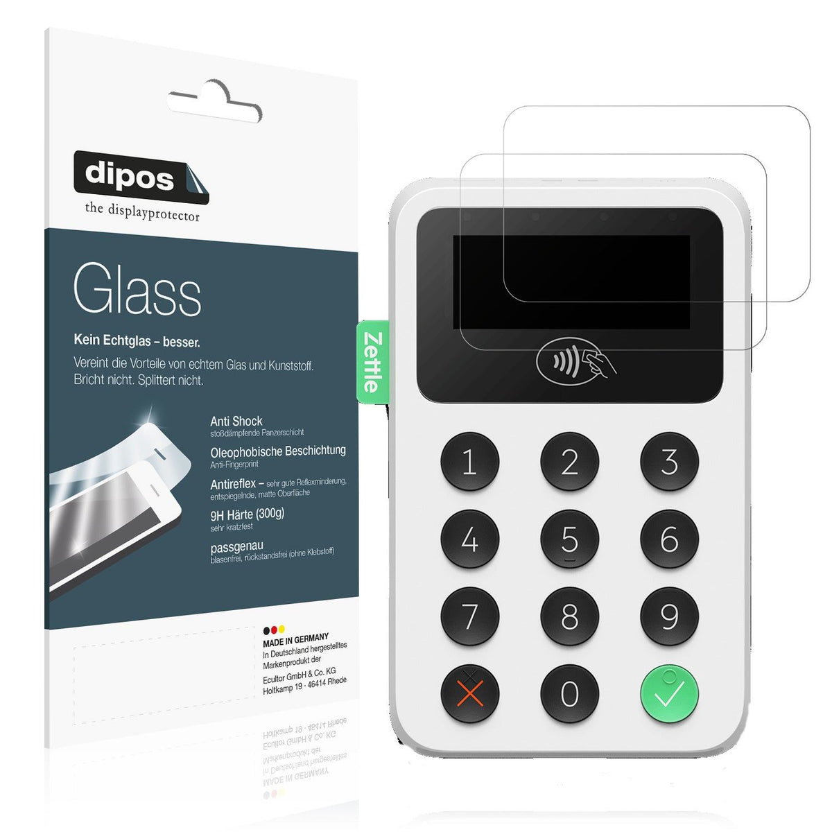 2x Screen Protector for Zettle Reader 2 matte Flexible Glass 9H dipos