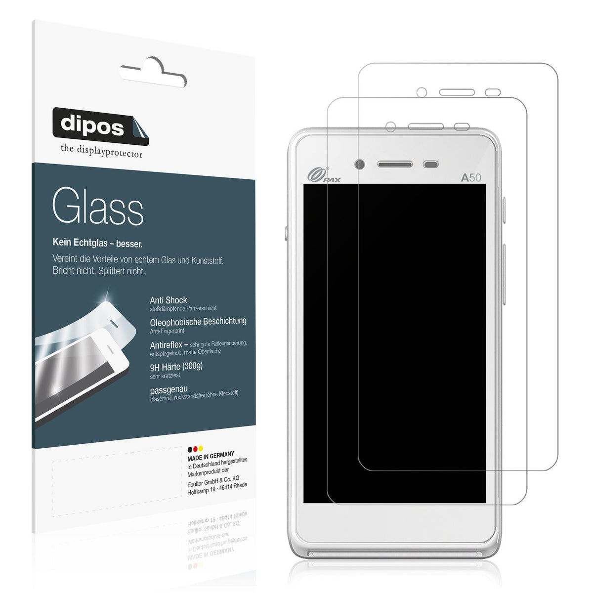 2x Screen Protector for Pax A50 wallee matte Flexible Glass 9H dipos
