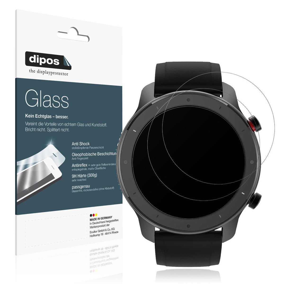 2x Screen Protector for 47mm Durchmesser Uhr matte Flexible Glass 9H dipos