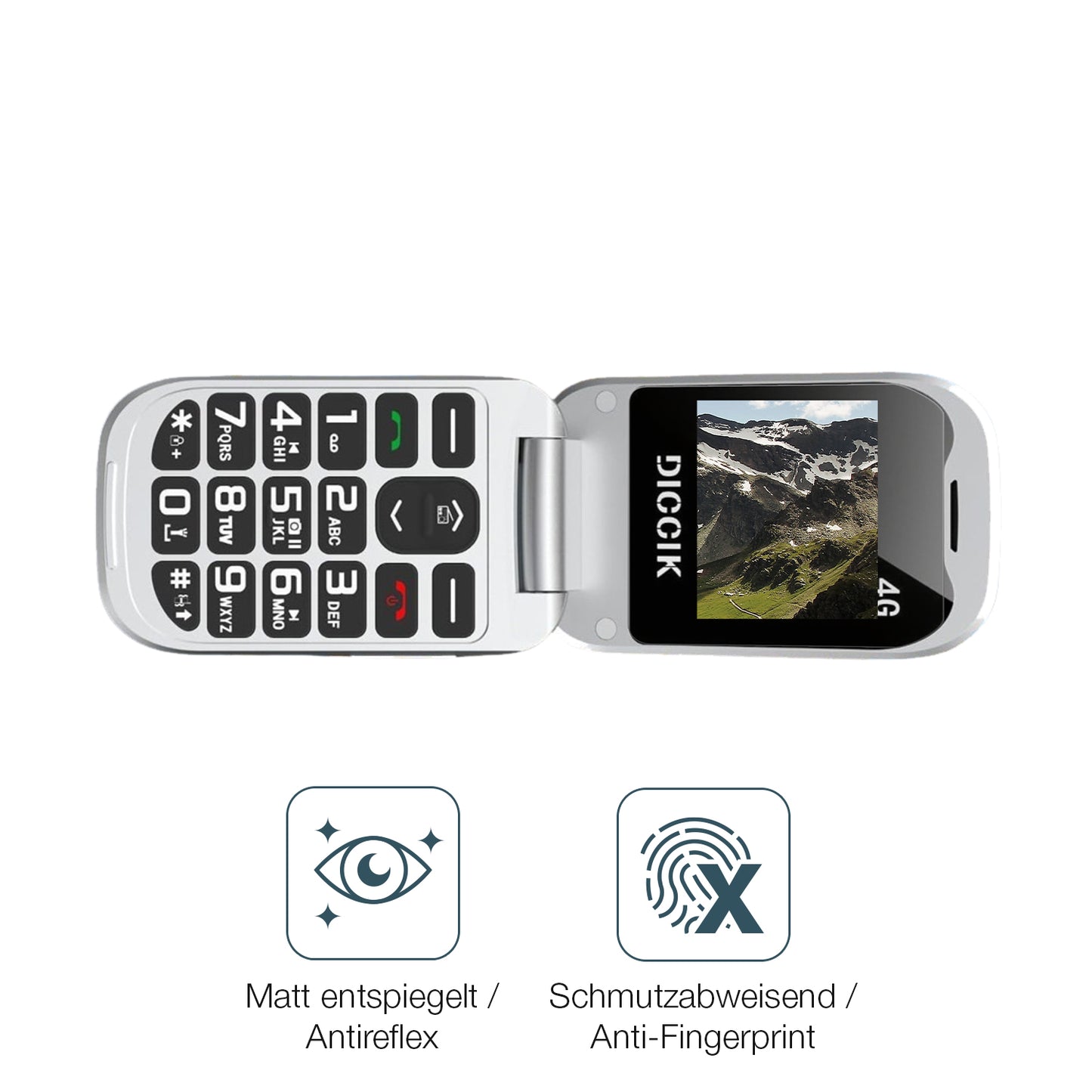 9H Hartbeschichtete, flexible Folie passend zugeschnitten für Diccik Seniorenhandy K01