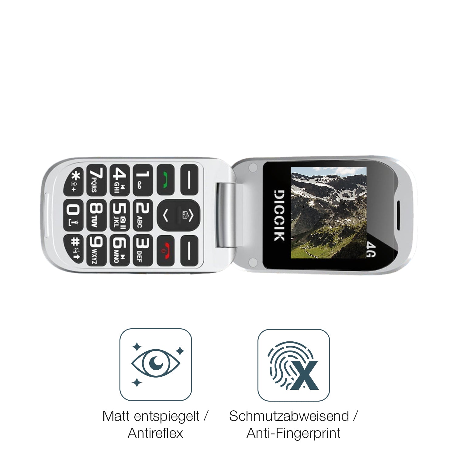 9H Hartbeschichtete, flexible Folie passend zugeschnitten für Diccik Seniorenhandy K01
