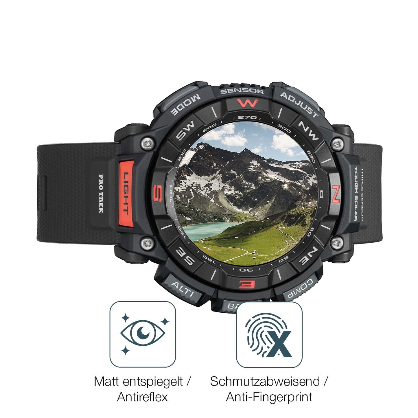 9H Hartbeschichtete, flexible Folie passend zugeschnitten für Casio Pro Trek PRG-340