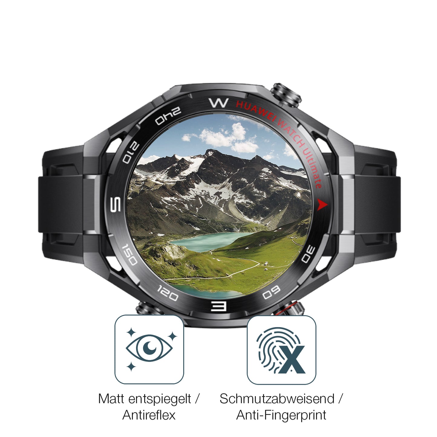 9H Hartbeschichtete, flexible Folie passend zugeschnitten für Huawei Watch Ultimate 2 Black