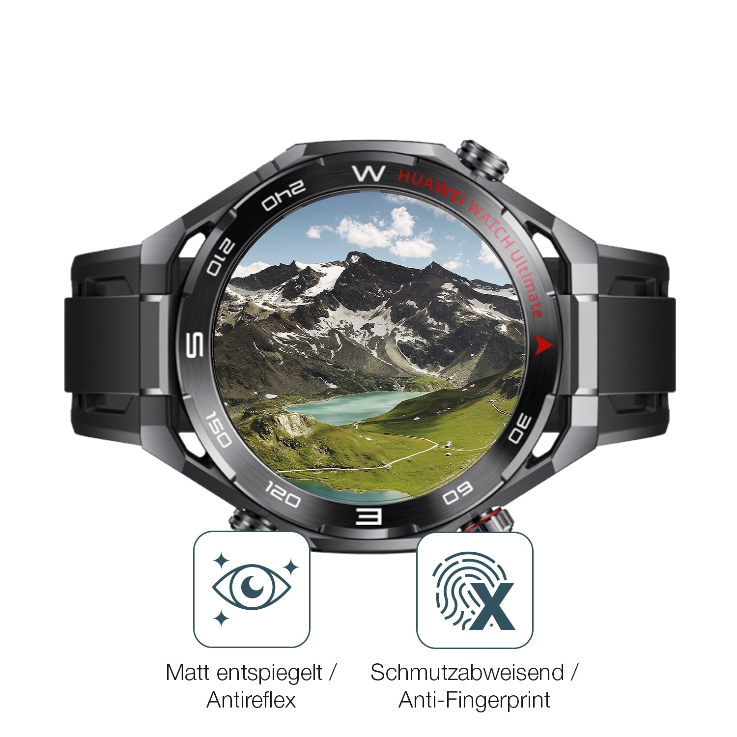 9H Hartbeschichtete, flexible Folie passend zugeschnitten für Huawei Watch Ultimate 2 Black