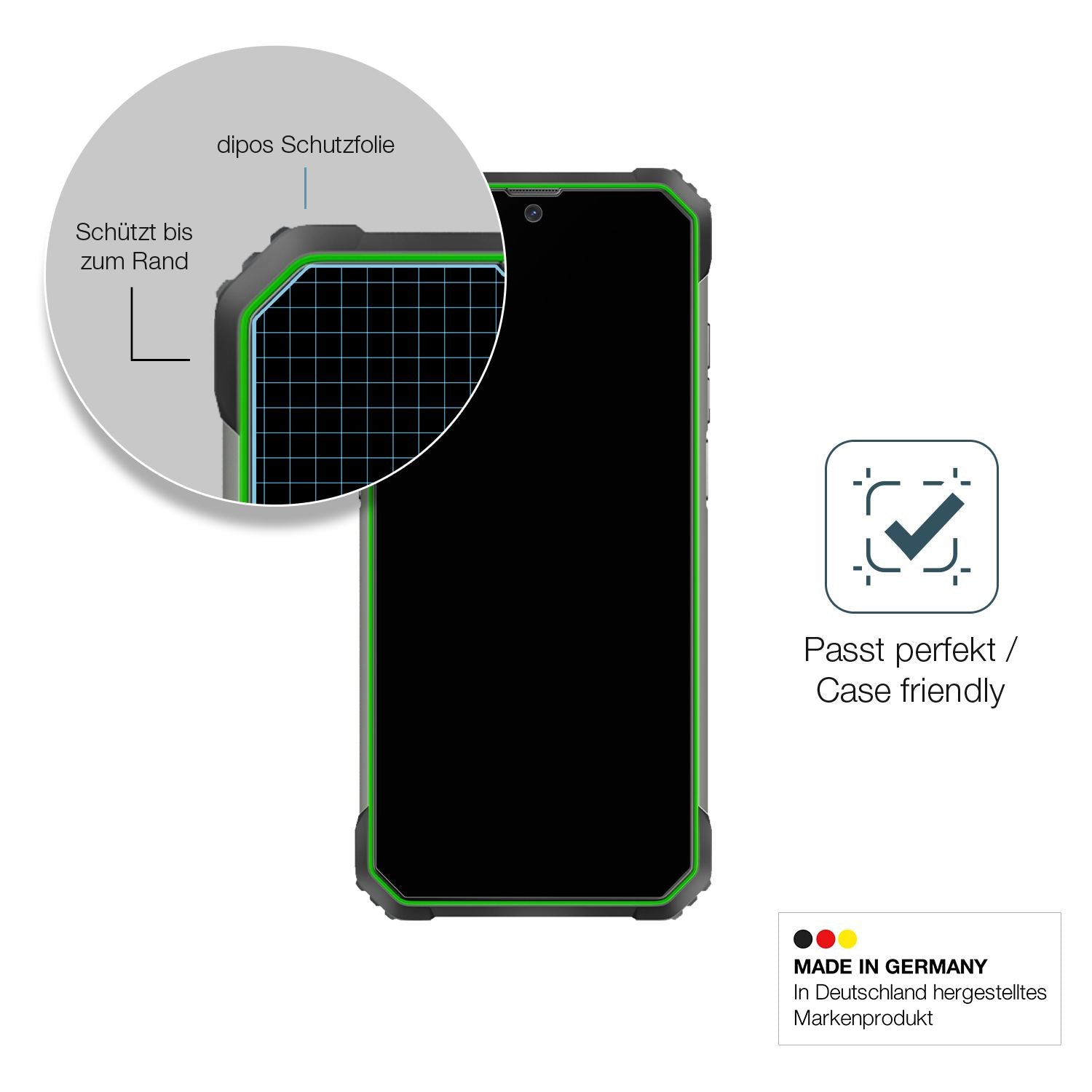 Schutzglasfolie mit optimaler Passform, zur Verwendung mit Hüllen geeignet