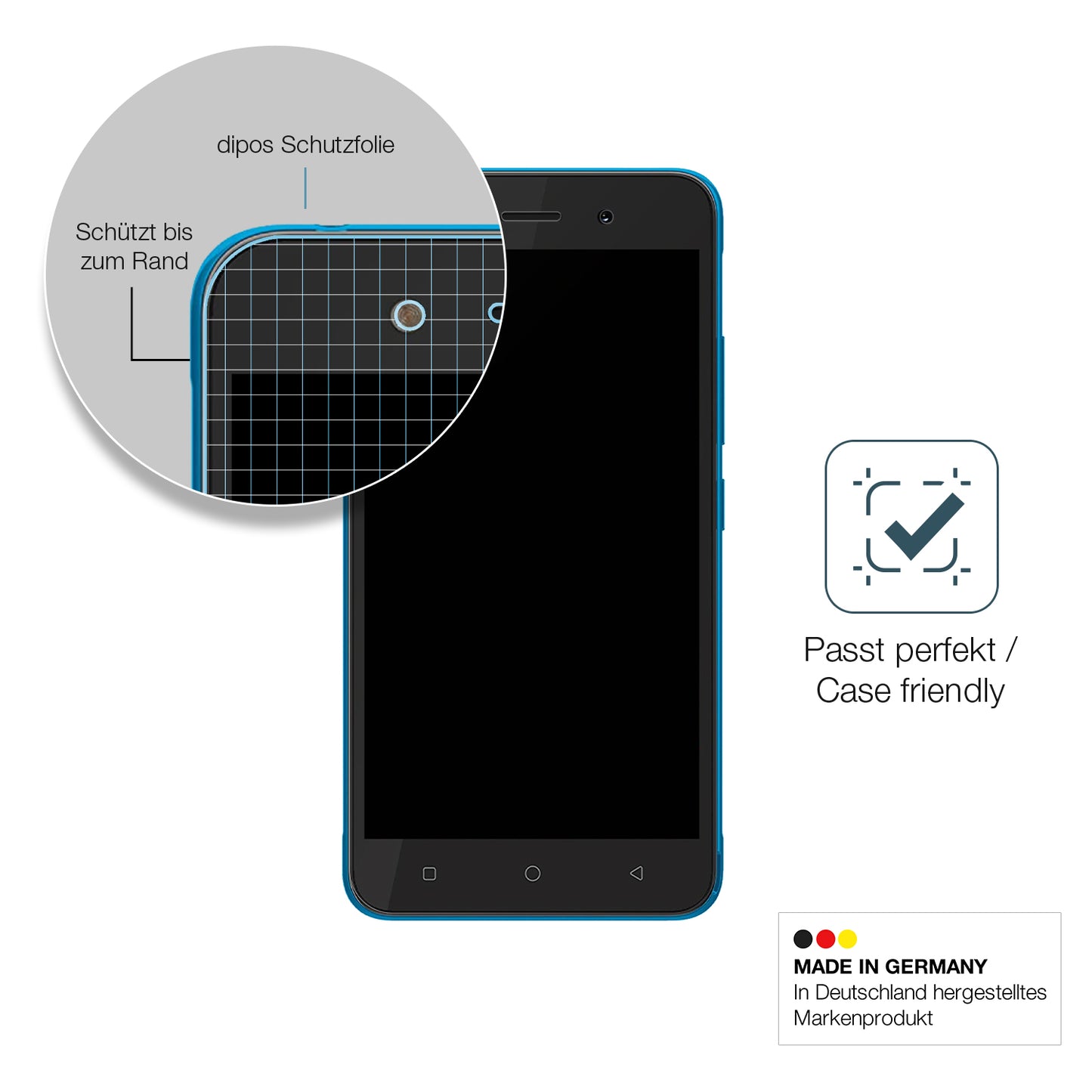 Schutzglasfolie mit optimaler Passform, zur Verwendung mit Hüllen geeignet