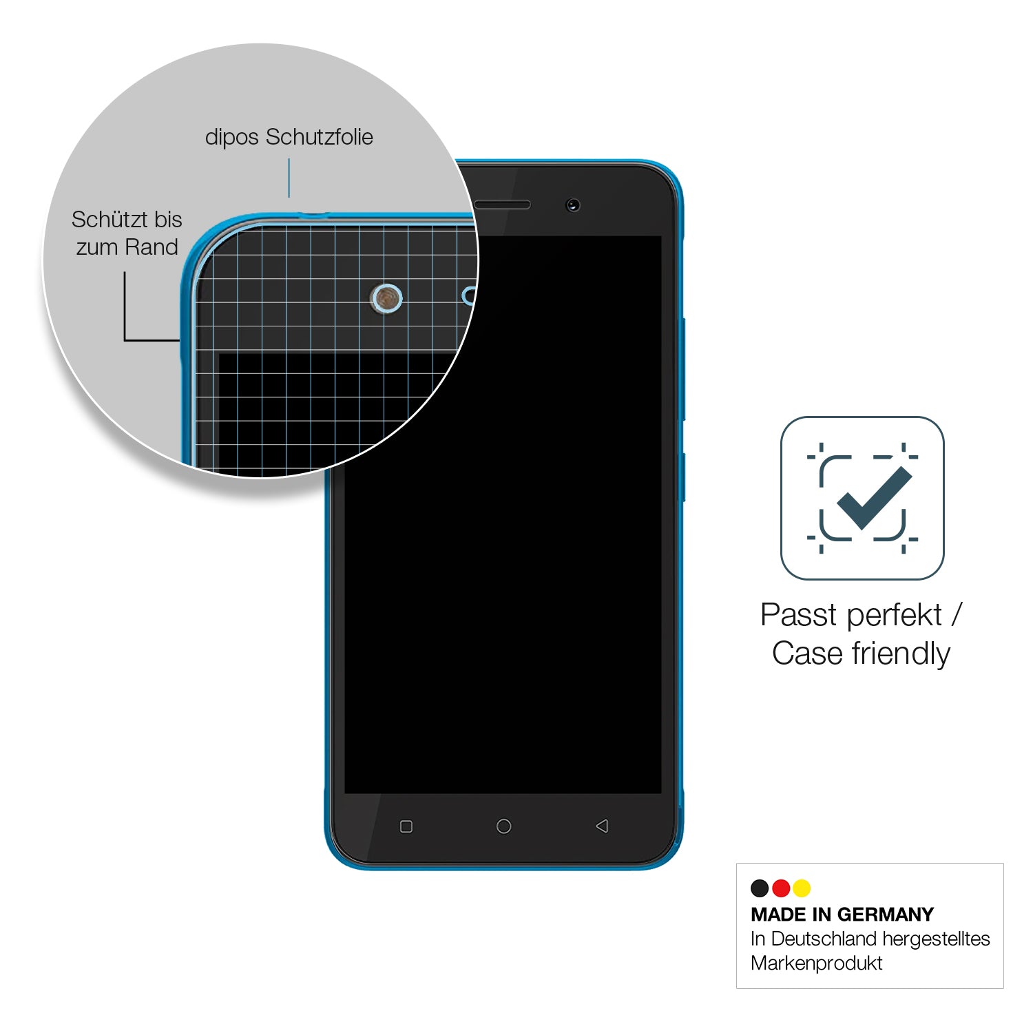 Schutzglasfolie mit optimaler Passform, zur Verwendung mit Hüllen geeignet