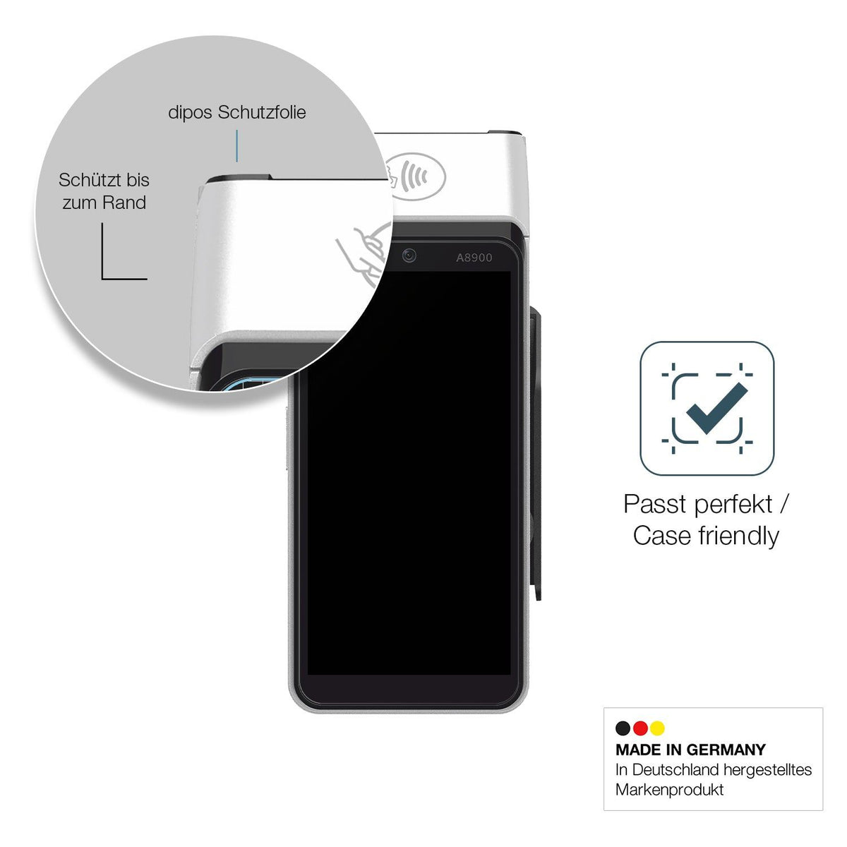 2x Screen Protector for Pax A8900 matte Flexible Glass 9H dipos
