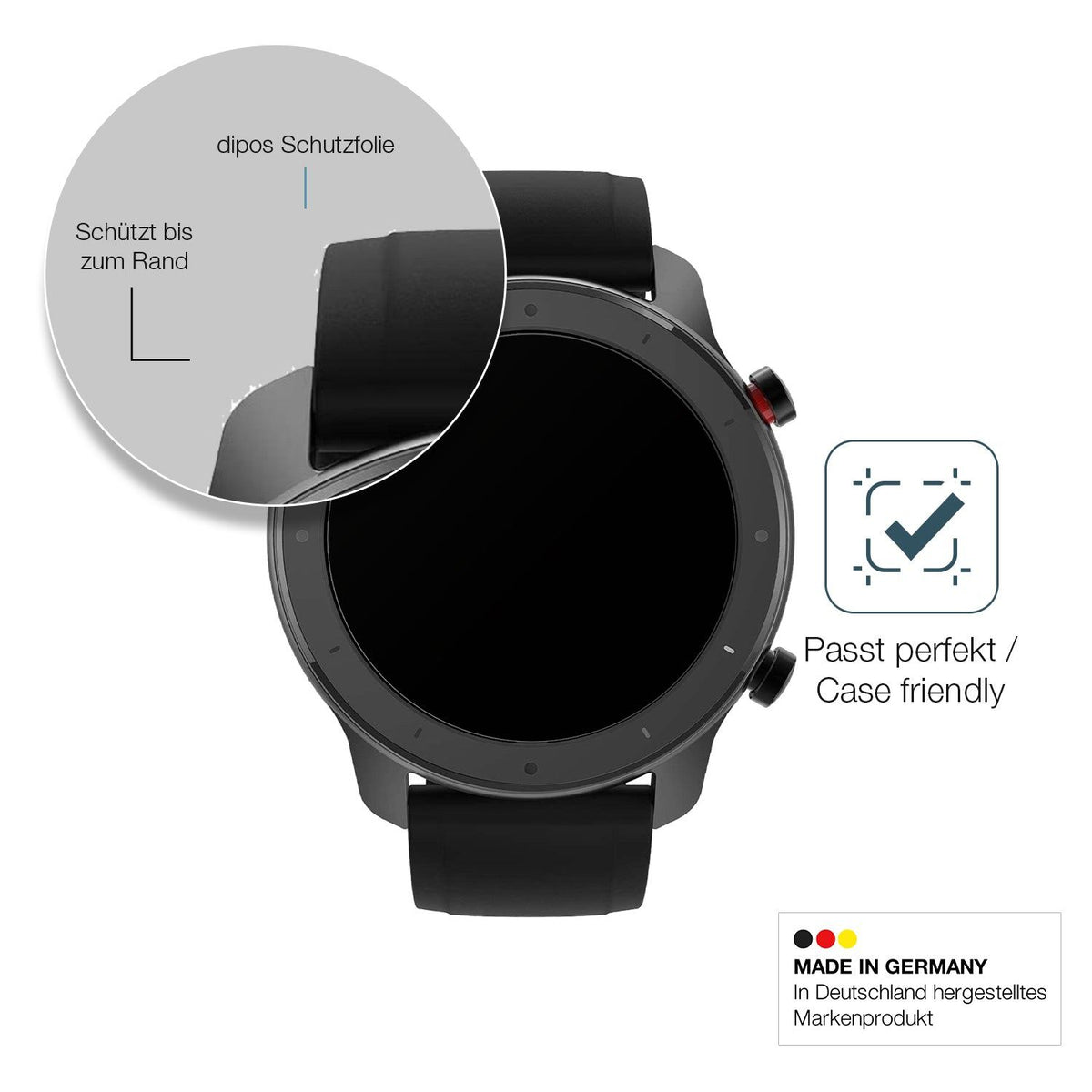 2x Screen Protector for 47mm Durchmesser Uhr matte Flexible Glass 9H dipos