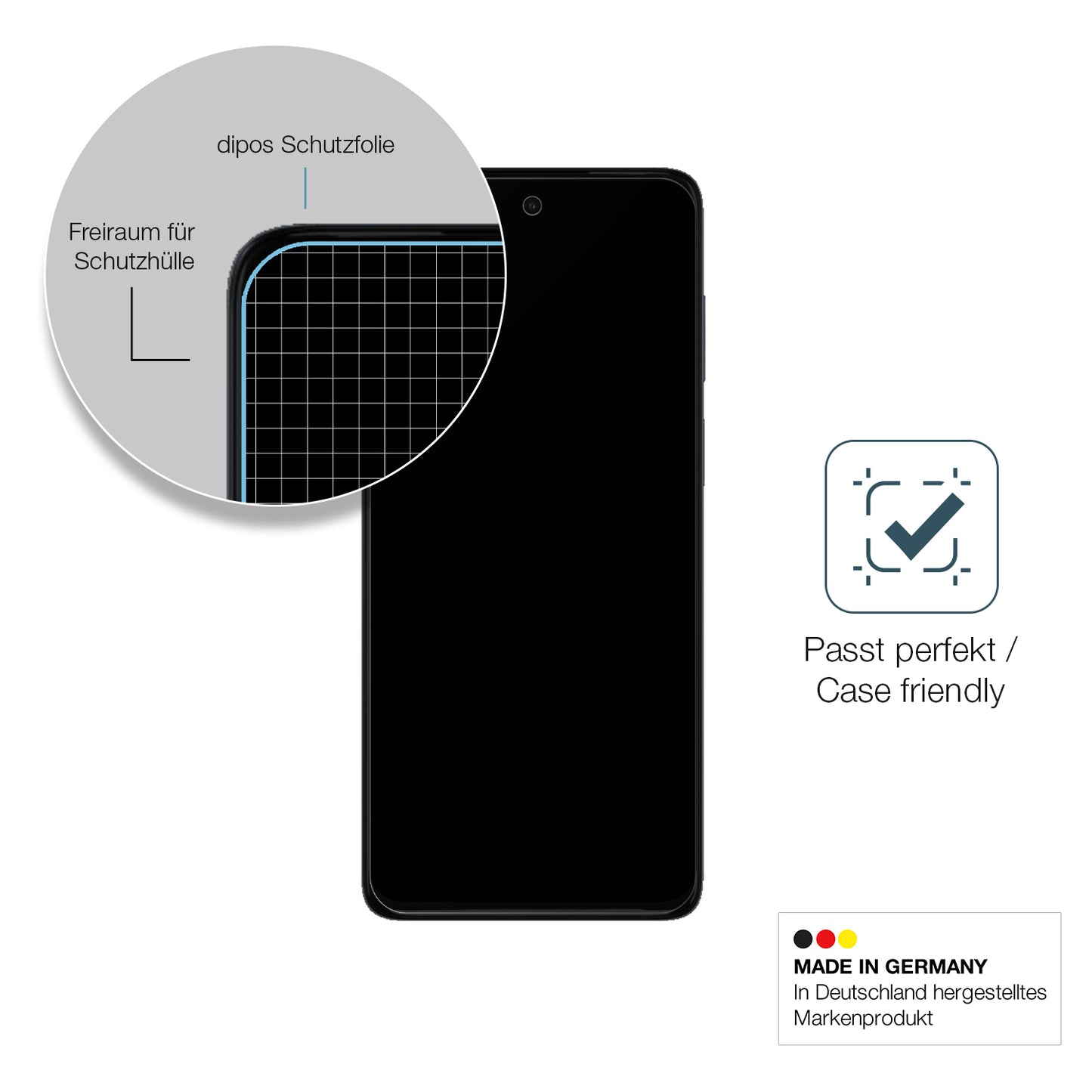 Schutzglasfolie mit optimaler Passform, zur Verwendung mit Hüllen geeignet