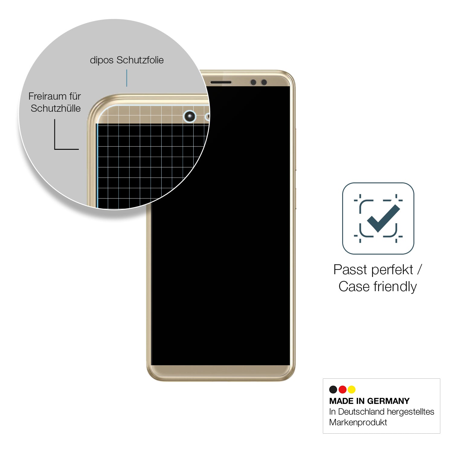 Schutzglasfolie mit optimaler Passform, zur Verwendung mit Hüllen geeignet