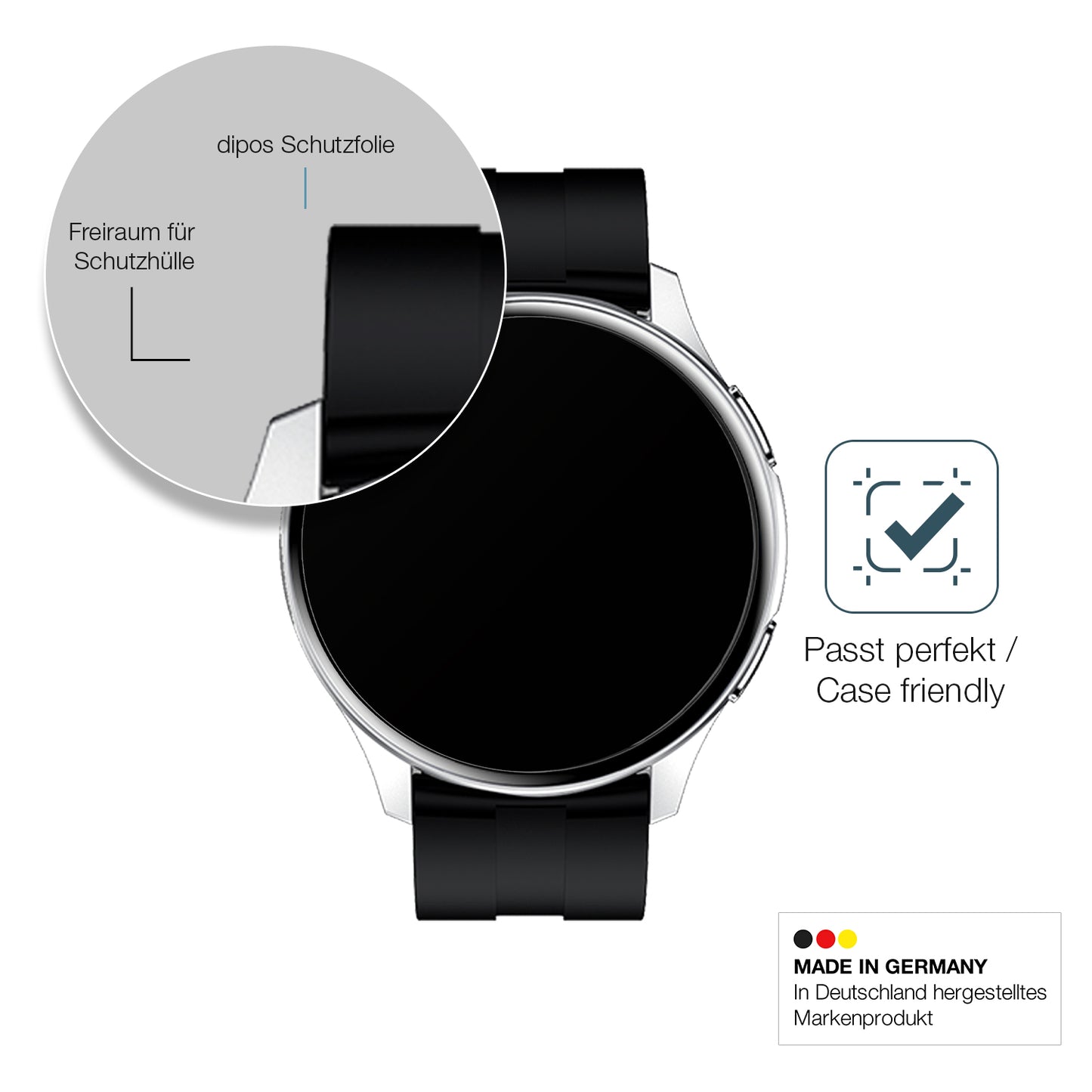 Schutzglasfolie mit optimaler Passform, zur Verwendung mit Hüllen geeignet
