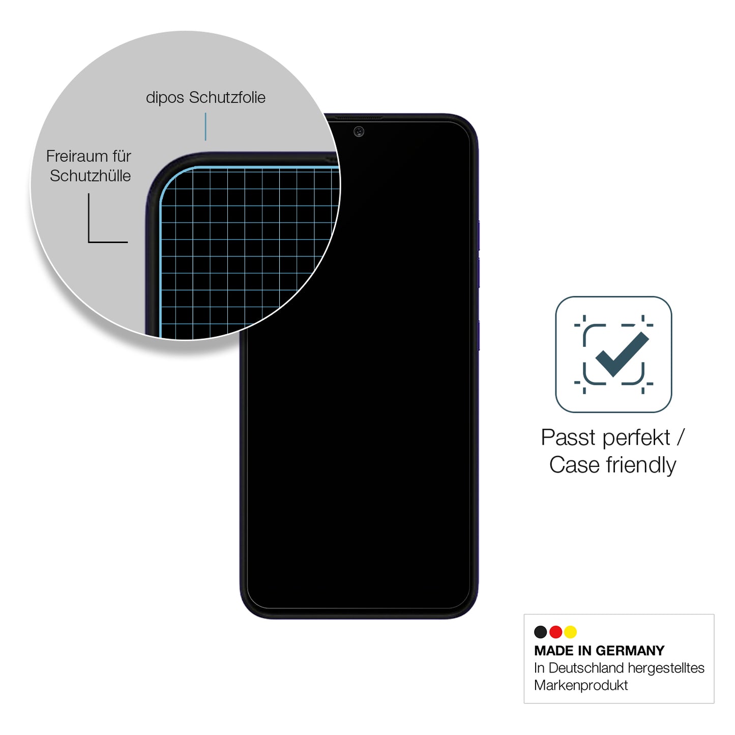 Schutzglasfolie mit optimaler Passform, zur Verwendung mit Hüllen geeignet