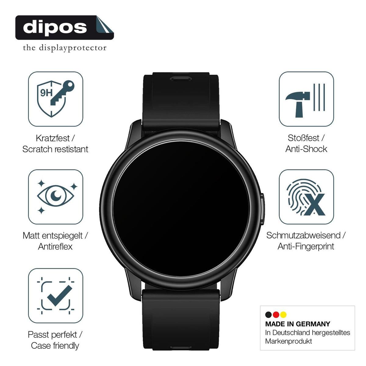 2x Screen Protector for Cillso  1,3 inch Smartwatch matte Flexible Glass 9H