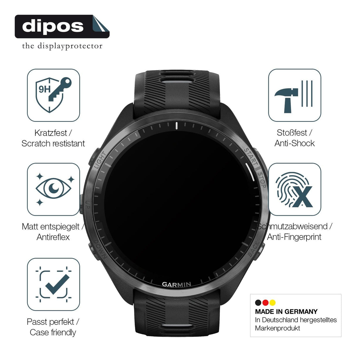2x Screen Protector for Garmin Forerunner 965 matte Flexible Glass 9H dipos