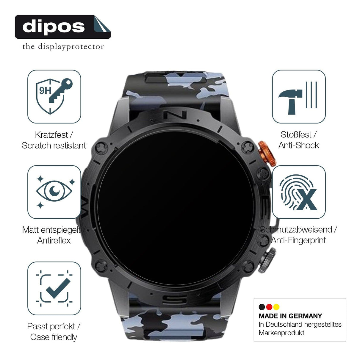2x Screen Protector for Lige 1.43 Zoll Smartwatch matte Flexible Glass 9H dipos