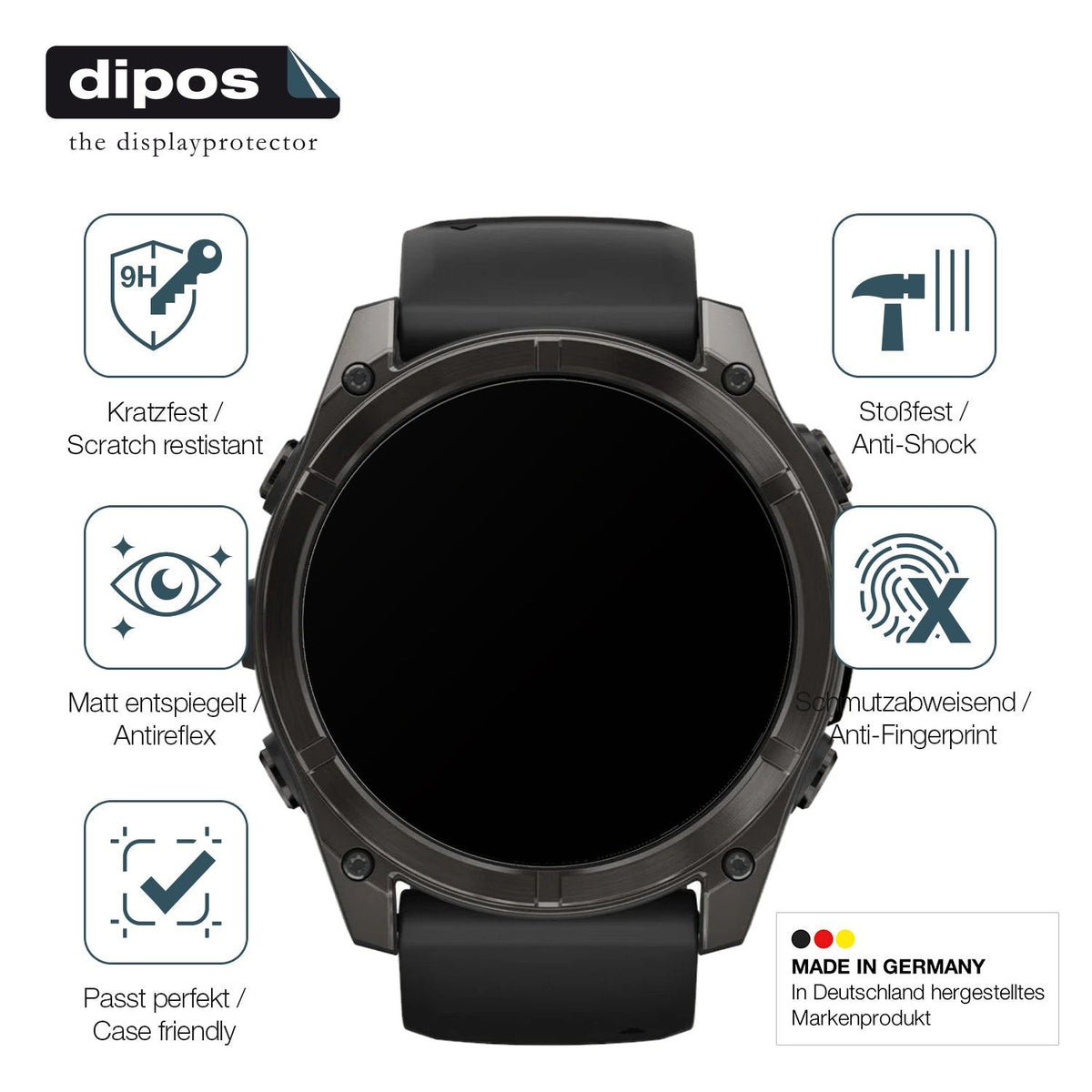 2x Screen Protector for Garmin Fenix 8 47mm matte Flexible Glass 9H dipos