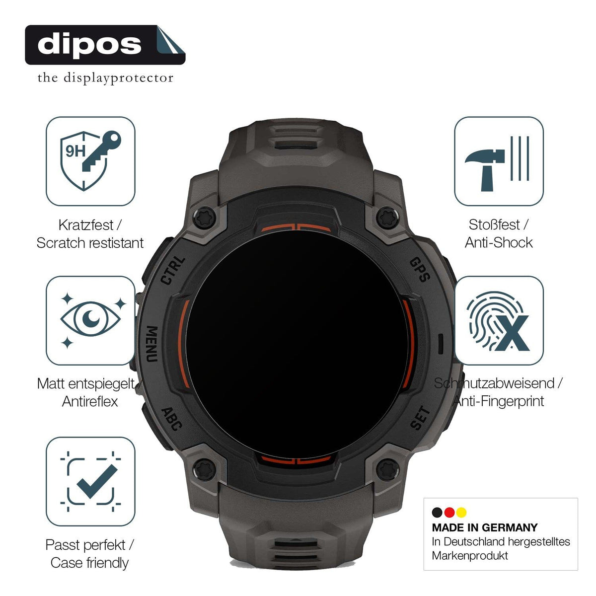 2x Screen Protector for Garmin Instinct E 40mm matte Flexible Glass 9H dipos