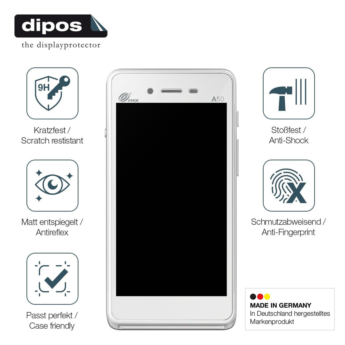 2x Screen Protector for Pax A50 wallee matte Flexible Glass 9H dipos