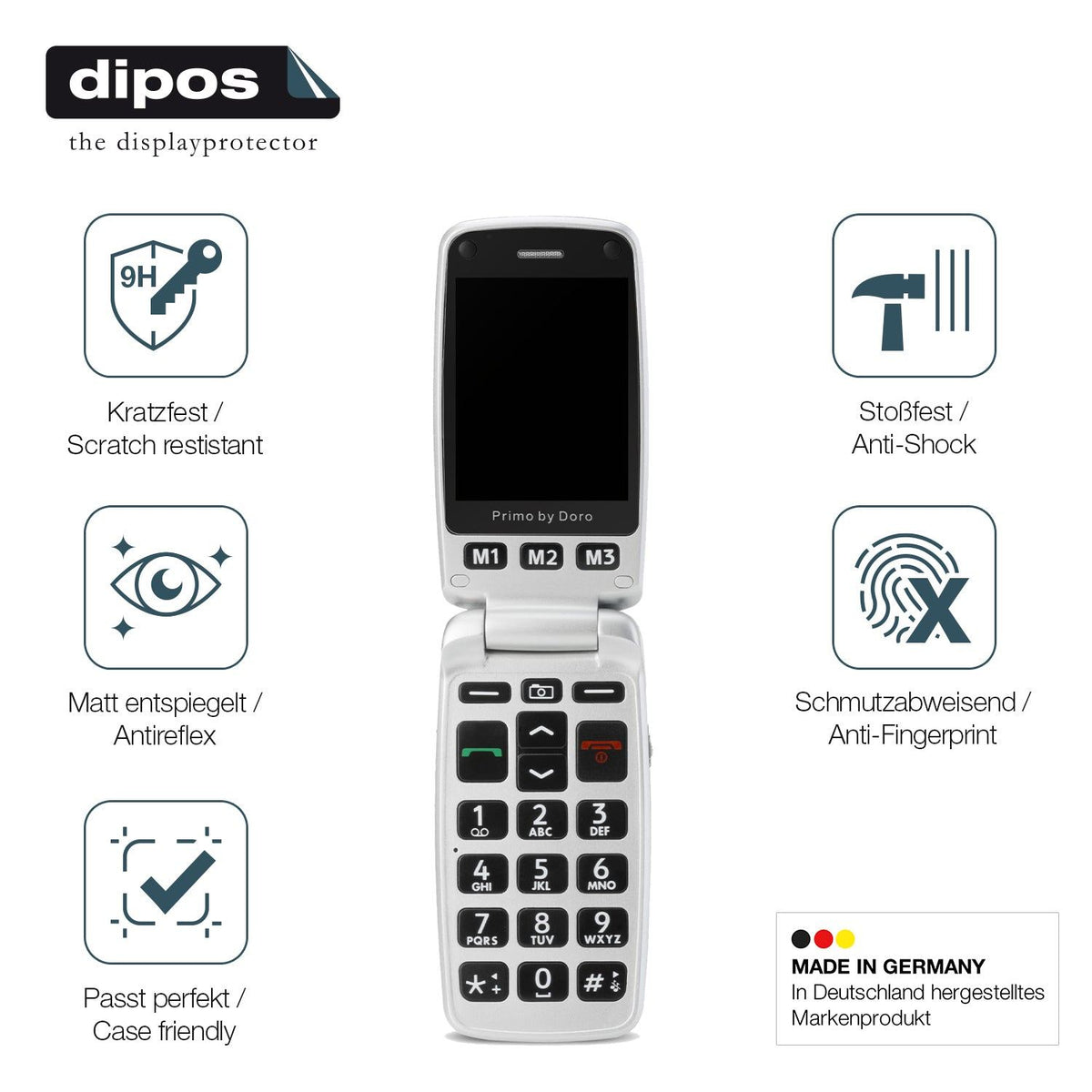 2x Screen Protector for Doro Primo 413 matte Flexible Glass 9H dipos