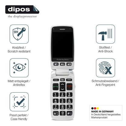 2x Screen Protector for Doro Primo 413 matte Flexible Glass 9H dipos