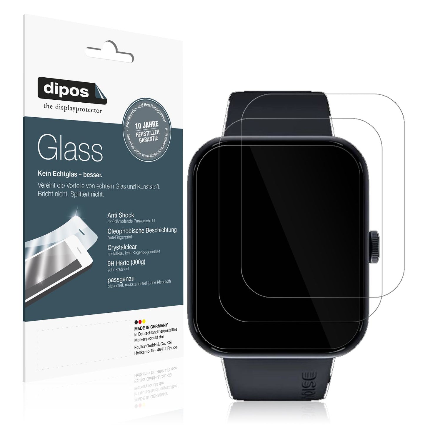 Klare Displayschutzfolie von dipos passend für Noise ColorFit Pulse Go Buzz, 9H kratzfest und blasenfrei montiert