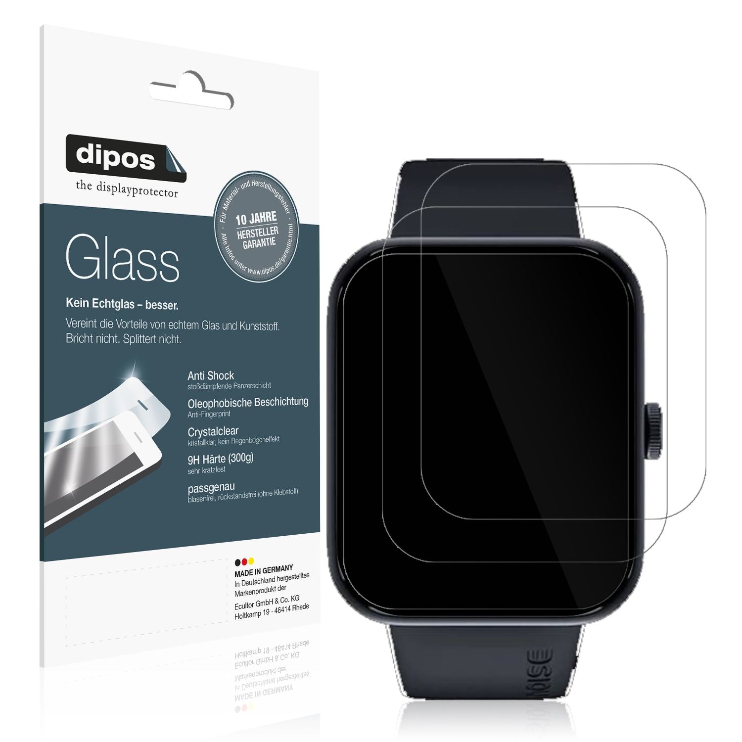 Klare Displayschutzfolie von dipos passend für Noise ColorFit Pulse Go Buzz, 9H kratzfest und blasenfrei montiert