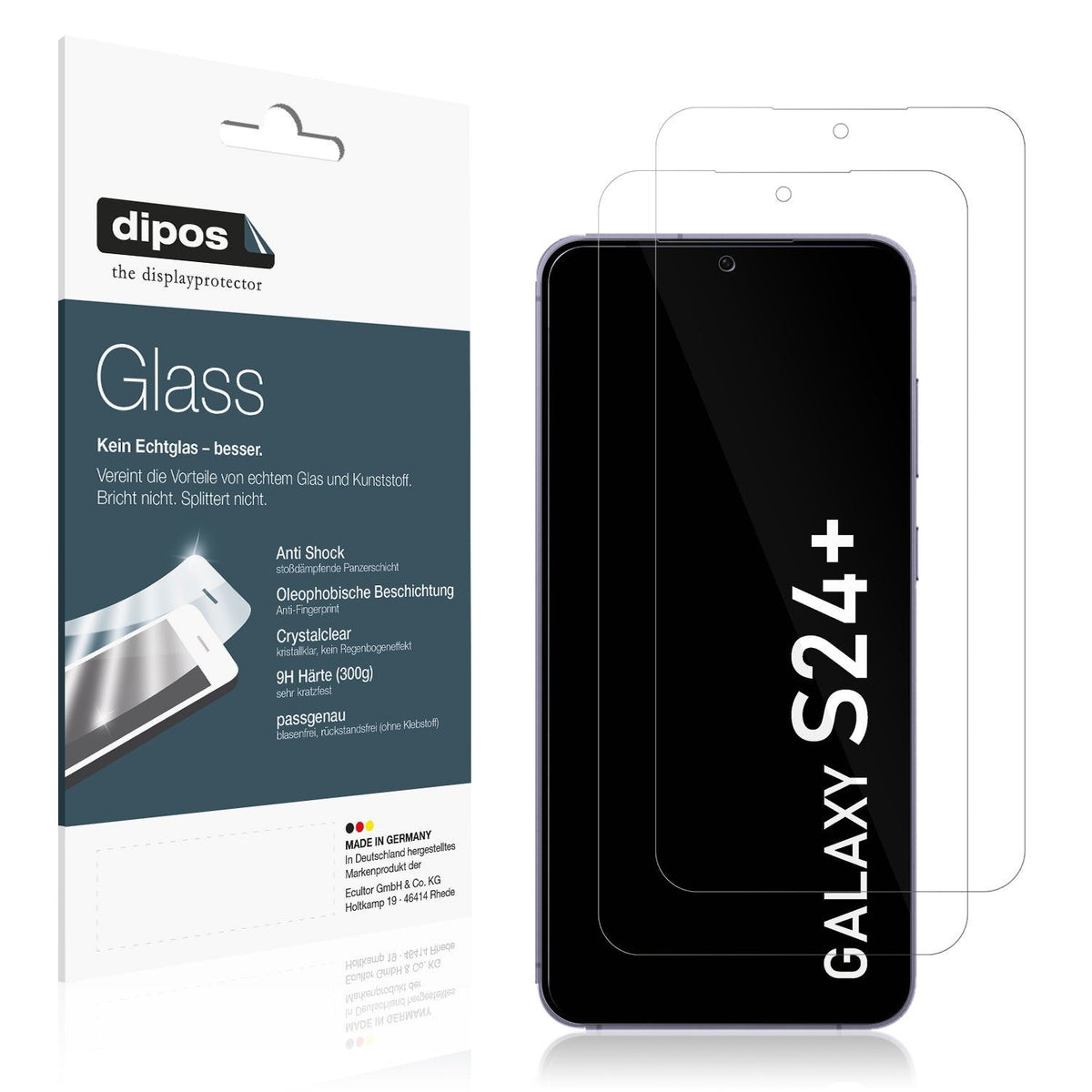 2x 9H Clear Screen Protector for Samsung Galaxy S24+ – Shatterproof, Crystal Clear | dipos