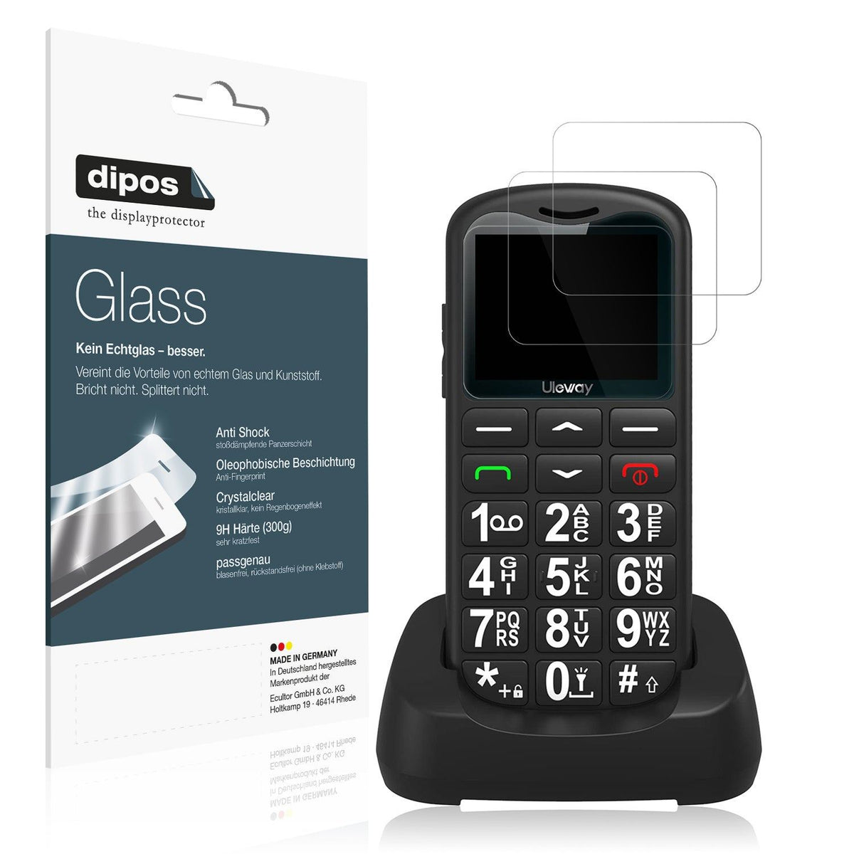 2x Screen Protector for Uleway Seniorenhandy Flexible Glass 9H dipos