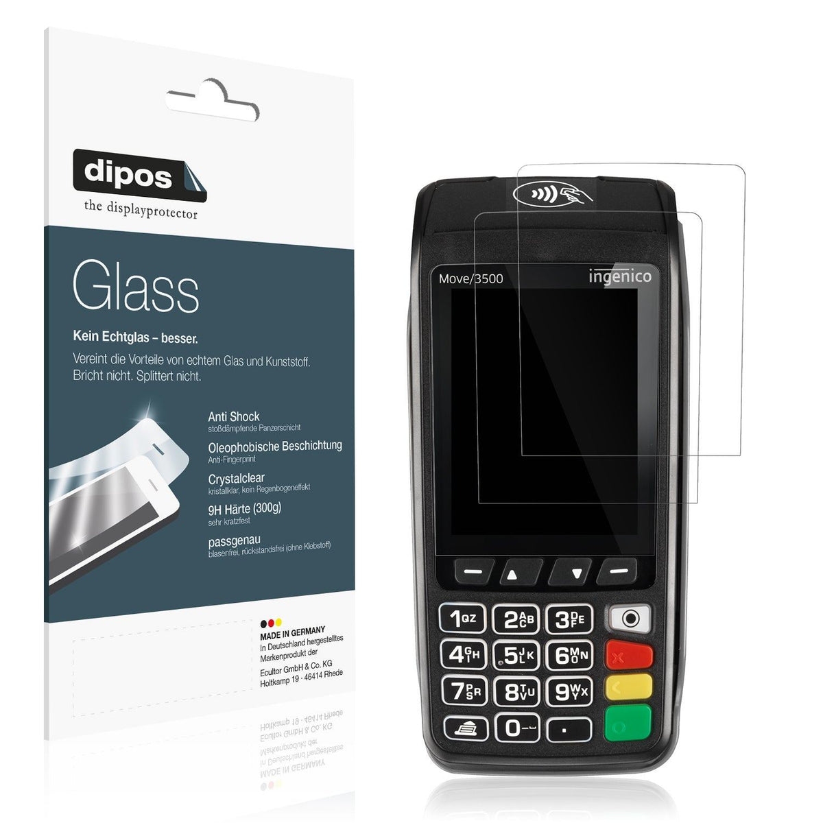 2x Screen Protector for Ingenico Move 3500 Flexible Glass 9H dipos