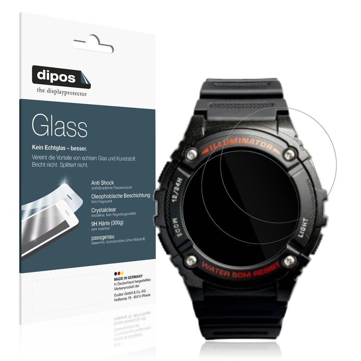 2x Screen Protector for Casio W-2016H-1AV Rund Flexible Glass 9H dipos