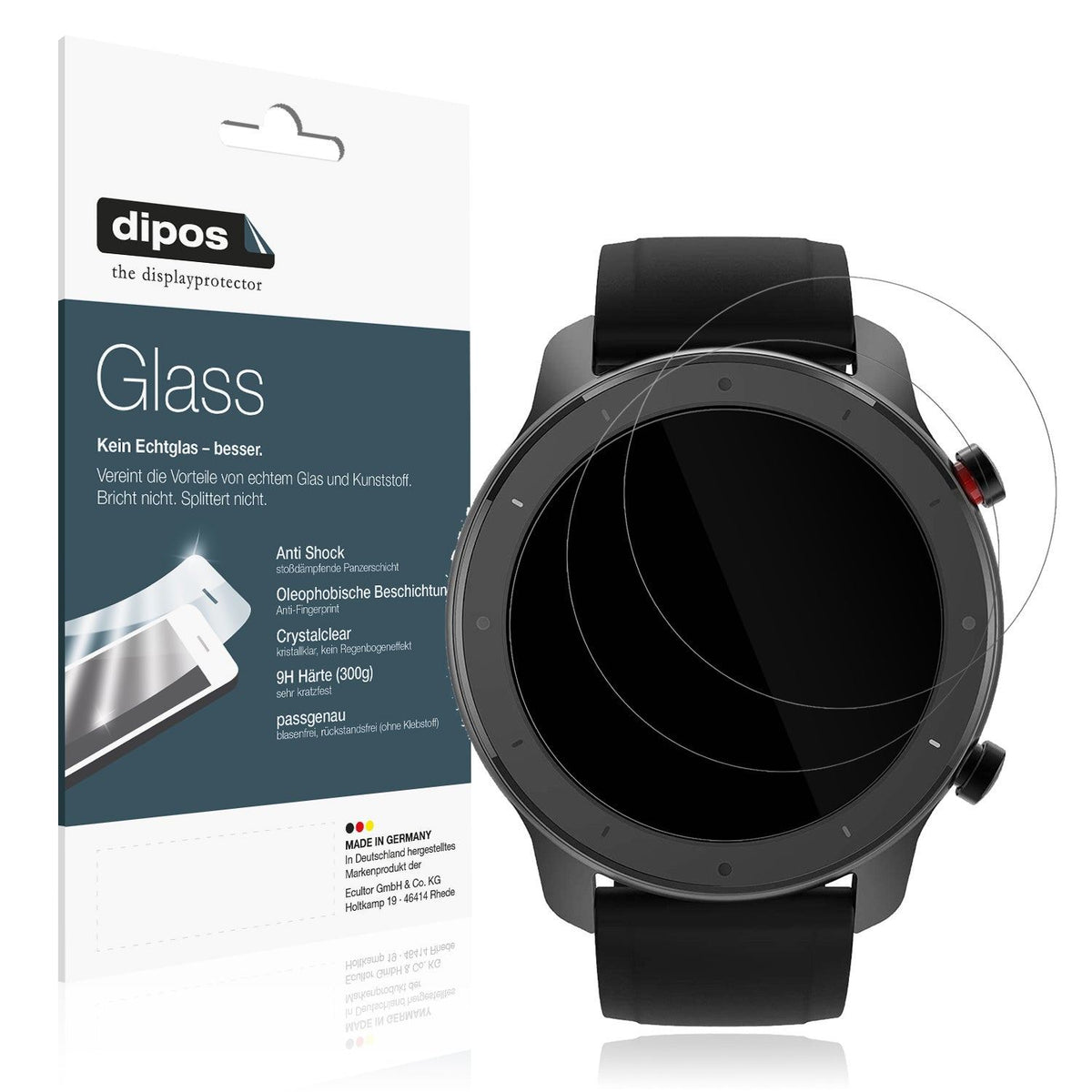 2x Screen Protector for 47mm Durchmesser Uhr Flexible Glass 9H dipos