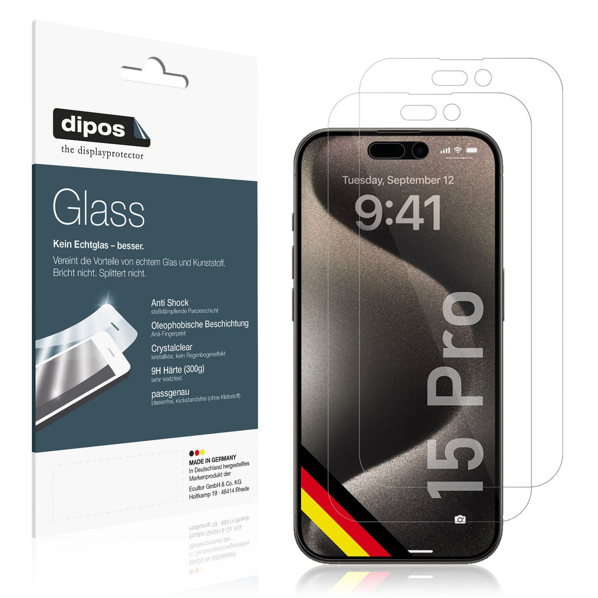 dipos 1x 9H Clear Screen Protector for Apple iPhone 15 Pro