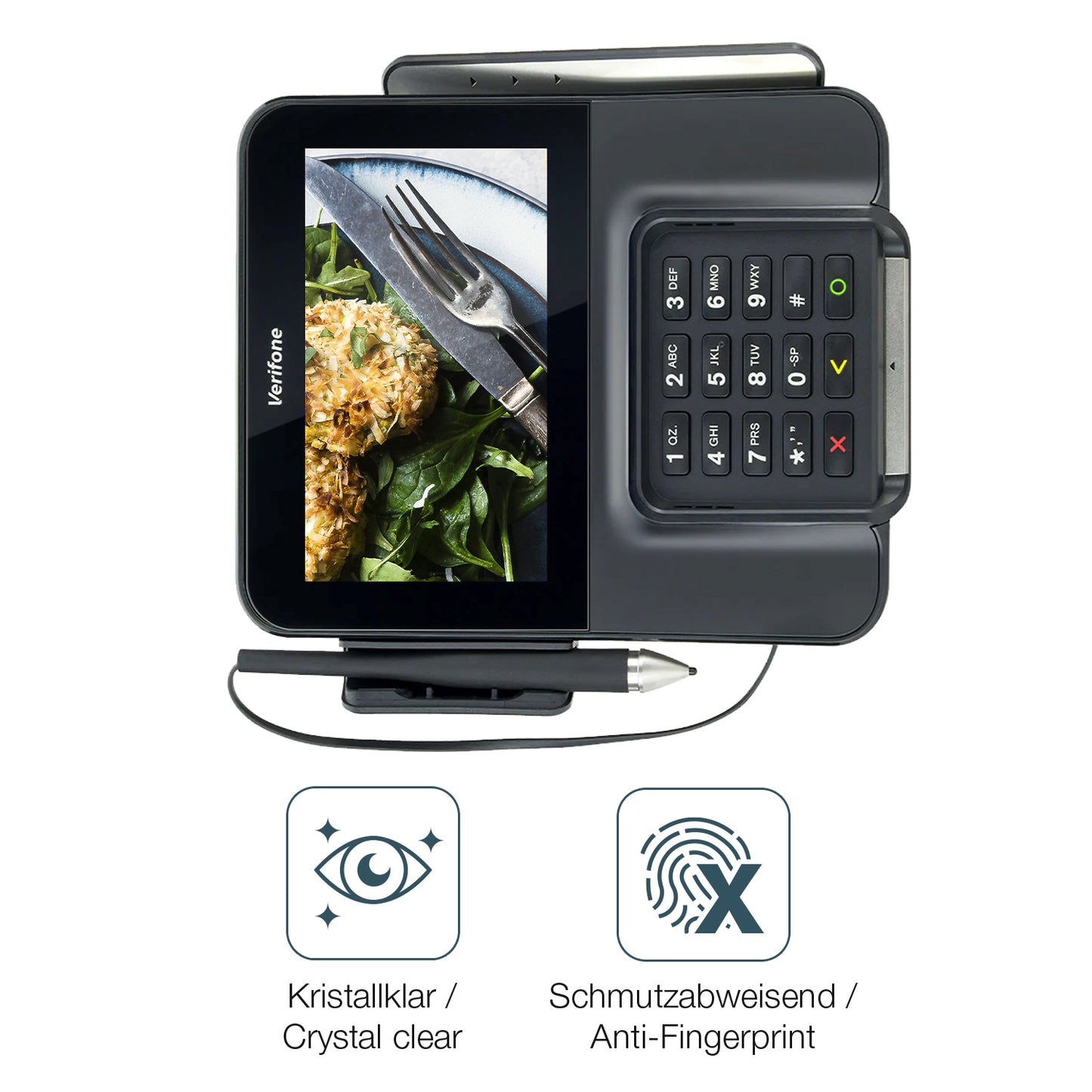 Schutz gegen Kratzer auf dem Verifone M400 Glas durch Schlüssel oder Ähnliches