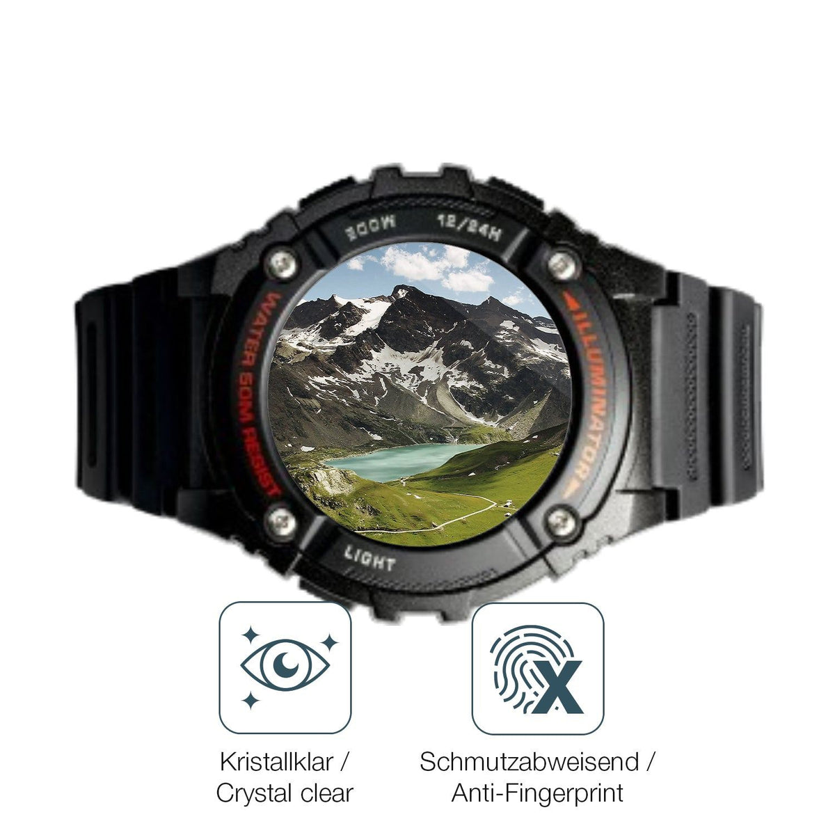 2x Screen Protector for Casio W-2016H-1AV Rund Flexible Glass 9H dipos