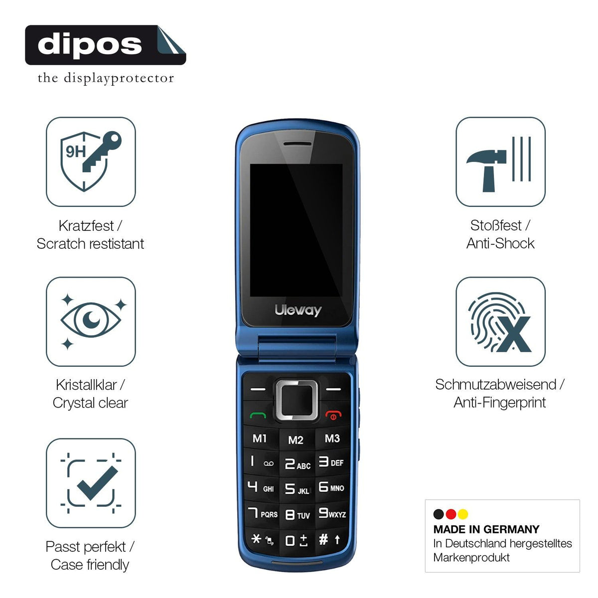 2x Screen Protector for uleway G380 Seniorenhandy Flexible Glass 9H dipos