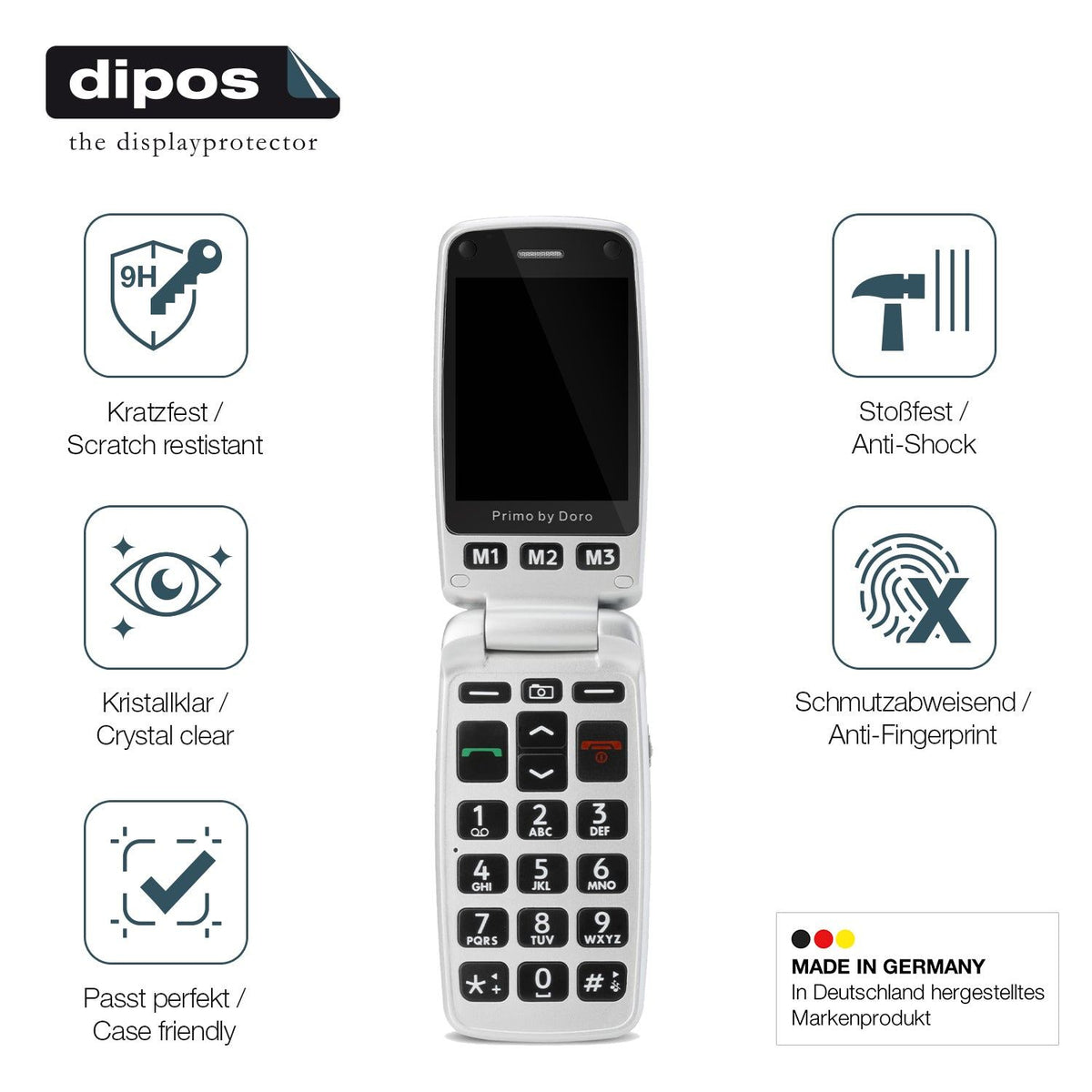 2x Screen Protector for Doro Primo 413 Flexible Glass 9H dipos