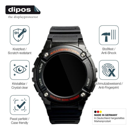 2x Screen Protector for Casio W-2016H-1AV Rund Flexible Glass 9H dipos